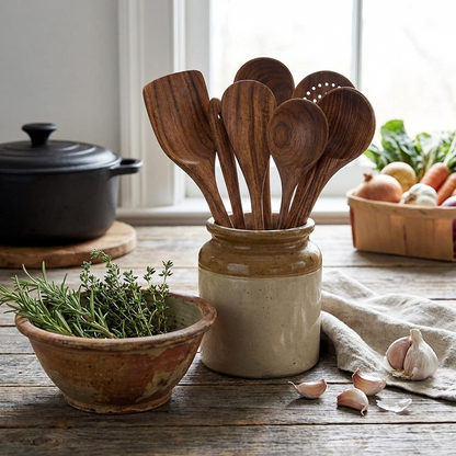 Handcrafted Teak Kitchen Utensils - 7 Piece Full Set