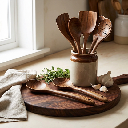 Handcrafted Teak Kitchen Utensils - 7 Piece Full Set
