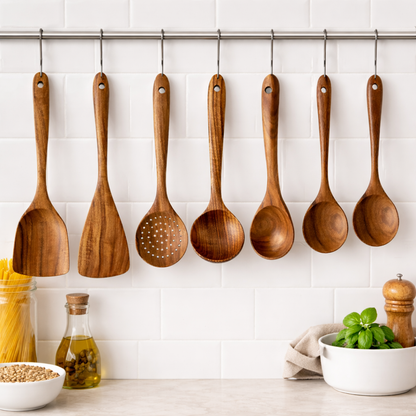Handcrafted Teak Kitchen Utensils - 7 Piece Full Set